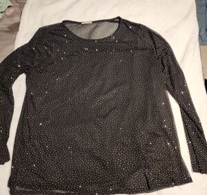 Black Long-Sleeve Sparkle Tee has under slip